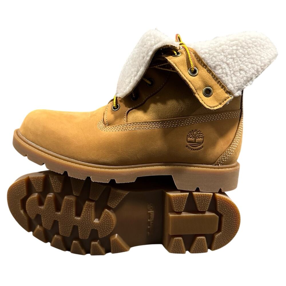 Timberland Linden Woods W/P Fleece Fold Down Women's Boots-Wheat Nubuck-Size:8.5 - Picture 7 of 13